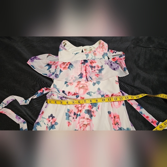 Girls Poppies & Roses Cute Maxi Dress Sz Medium White Floral Off Shoulder - Picture 4 of 9